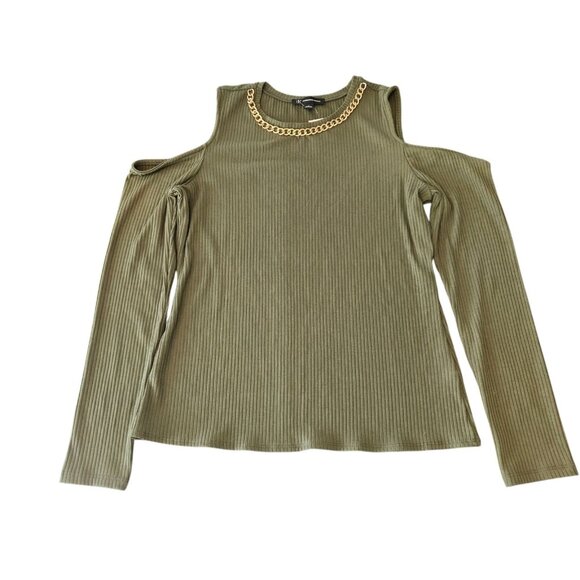 INC International Concepts Cold Shoulder Ribbed Knit Sweater Green Large NEW NWT - Picture 2 of 15